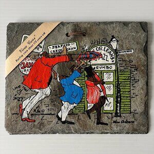 Vintage Hand Painted Roofing Slate New Orleans Jazz Musicians Signed RARE